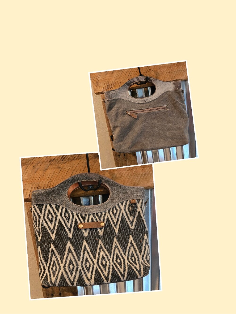 Myra Bag Handbag Aztec Grey Canvas & Cowhide Purse